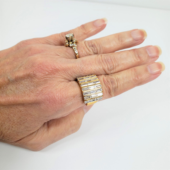 Gold CZ Baguettes Cocktail Dinner Ring 50M… - Picture 8 of 8